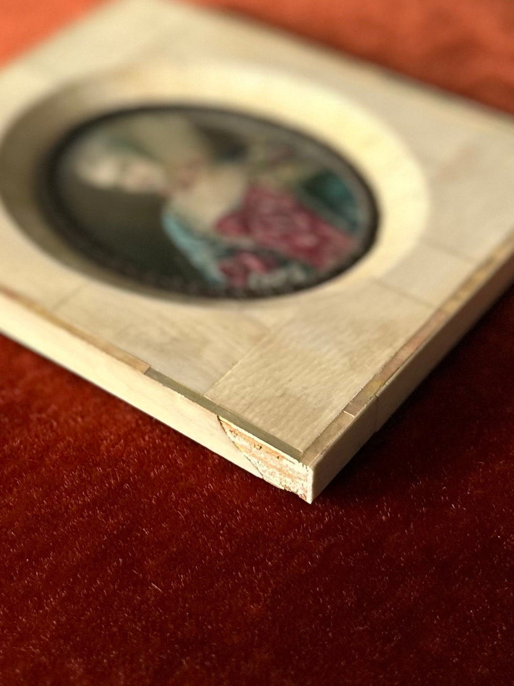 Antique 19th Century Hand Painted & Finely Detailed French Portrait of a Lady Mother of Pearl Frame V. Boucher