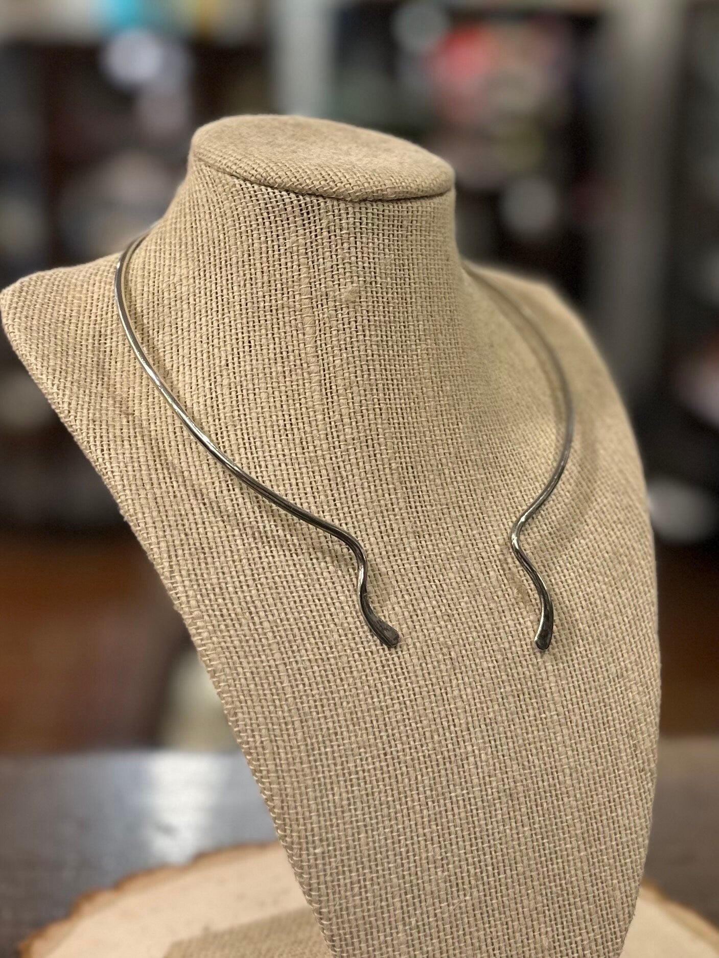 Vintage Modernist Mexico 925 Sterling Silver Adjustable Collar Necklace