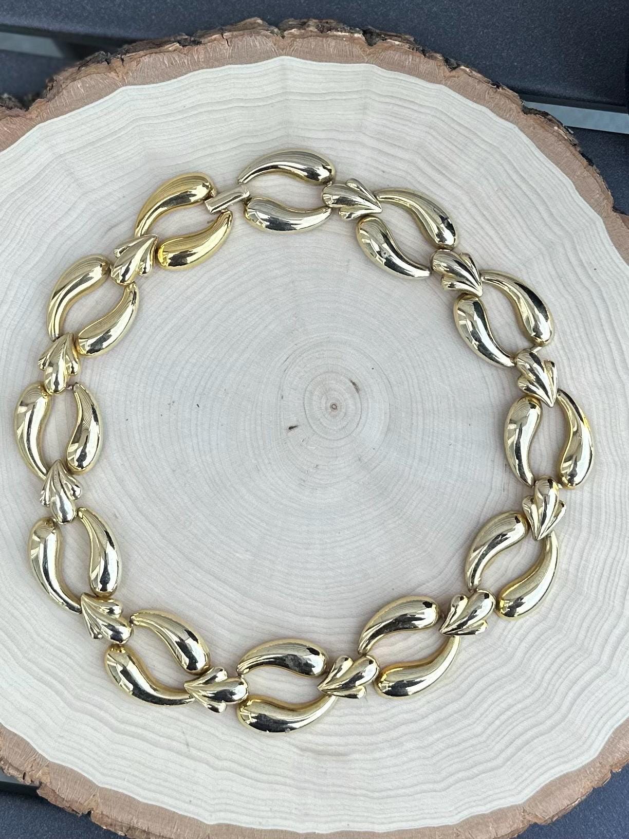 Vintage 1980s Chunky Gold Tone Bold Link Chain Collar Necklace 17.75" Statement