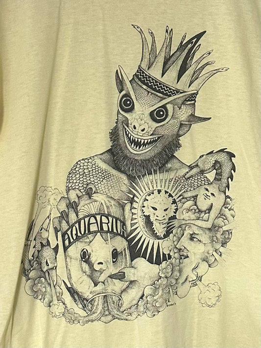 1990 Aquarius Zodiac Graphic Tee Cerone Occult Skull Art Single Stitch