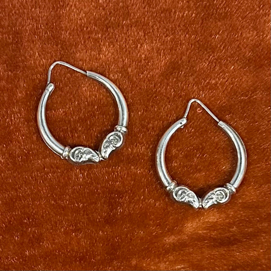 1970s Sterling Silver Double Ram Head Aries Hoop Earrings