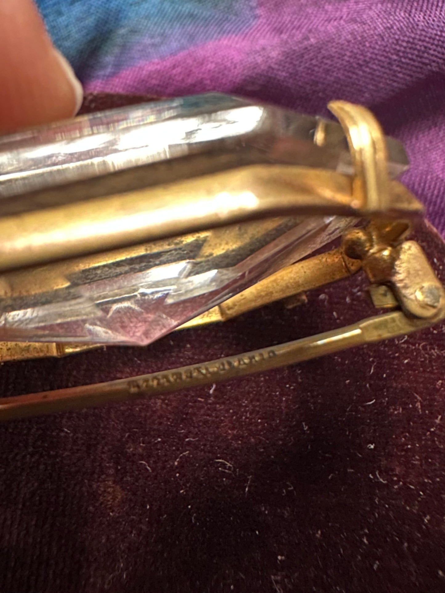 Antique Art Deco Czechoslovakia Faceted Clear Cut Glass Octagonal Gold Tone Brooch Pin