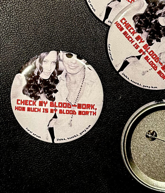 'First Crush' x Blood Locket | Bladee Ecco2K Lyric | Y2K Angelina Jolie & Billy Bob Thornton | Handmade Button Pin