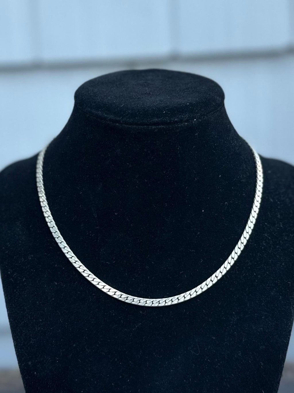 Vintage Sterling Silver Flat Curb Chain Cuban Chain 14.75” 14.37g