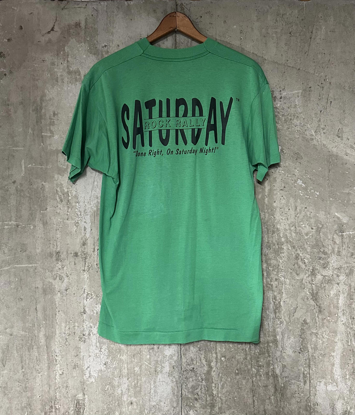 1990s Saturday Rock Rally 516-Bye-Dude Green Single Stitch Tee