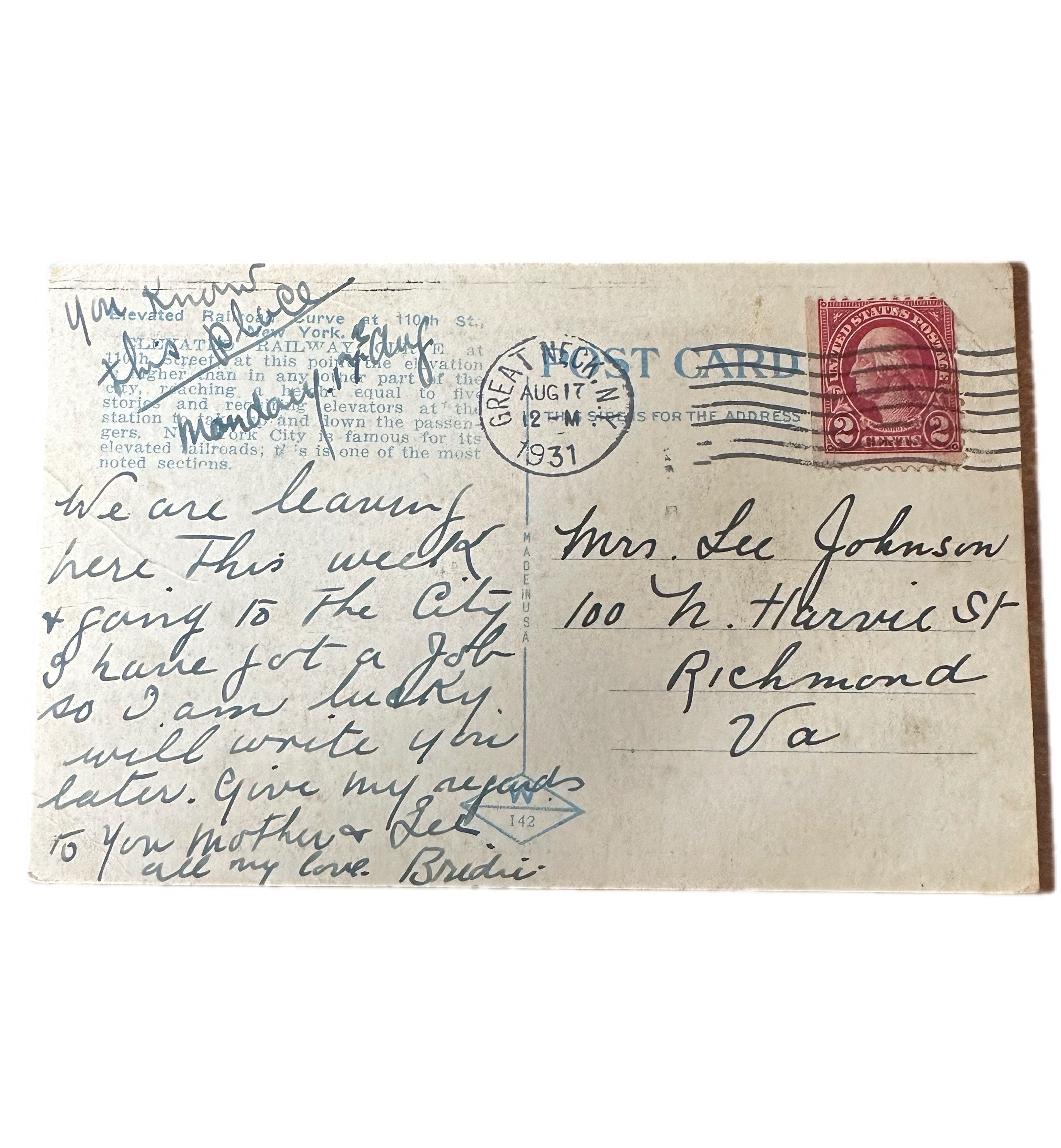 Vintage 1931 Postmarked Elevated Railroad Curve at 110th Street NYC Topographical Postcard New York City