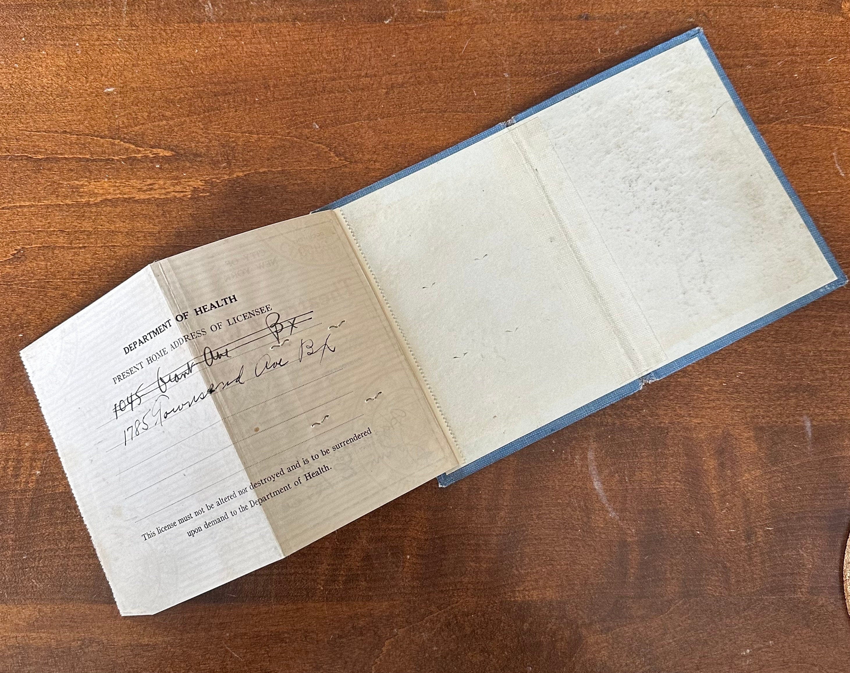 Vintage 1940s Theatre Matron License NYC Dept of Health Issued to Hannah Pelter 1940 New York City
