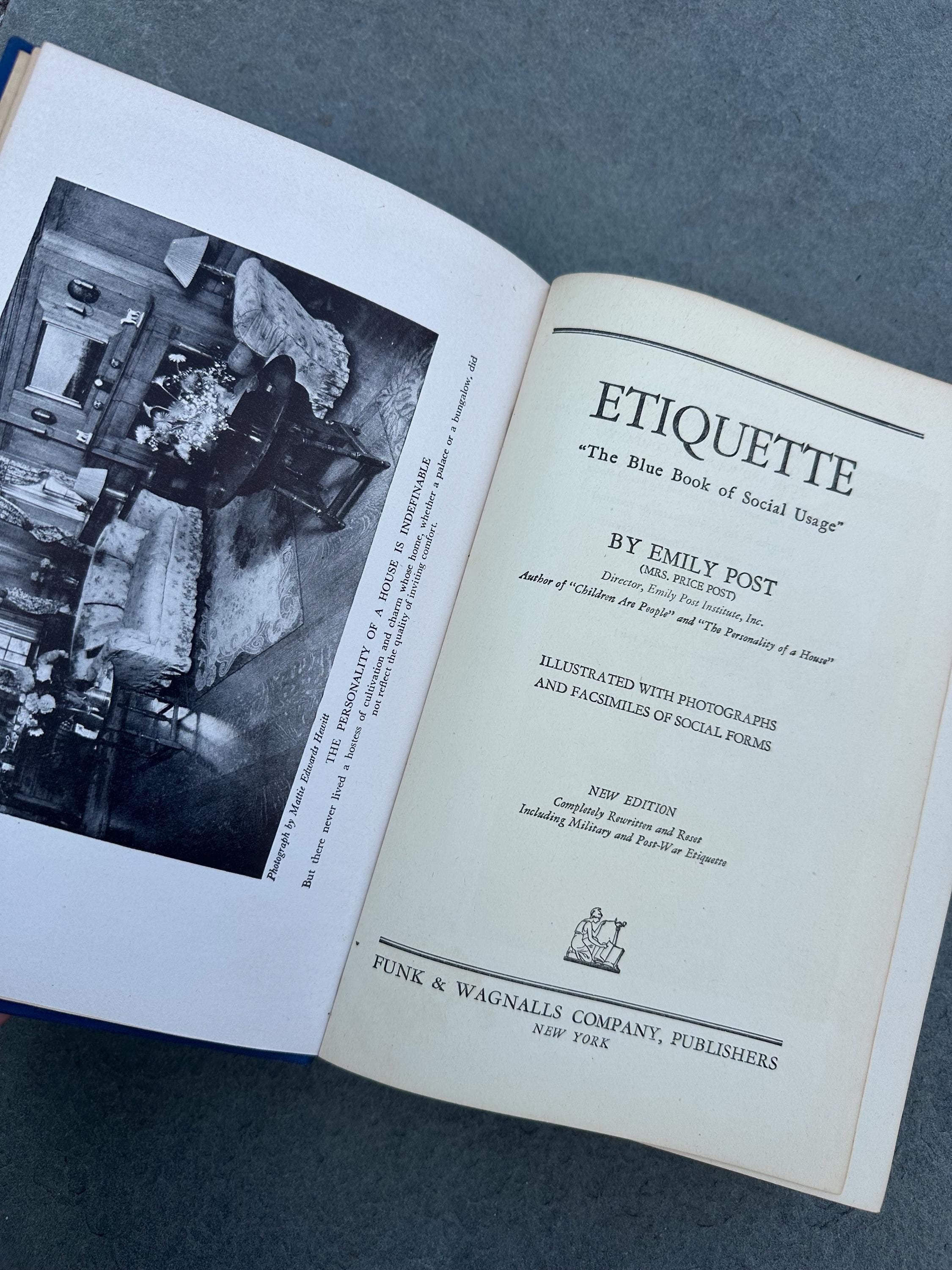 Vintage 1947 Emily Post Etiquette The Blue Book of Social Usage 17th Printing Copyright Edition Illustrated Hardcover Book