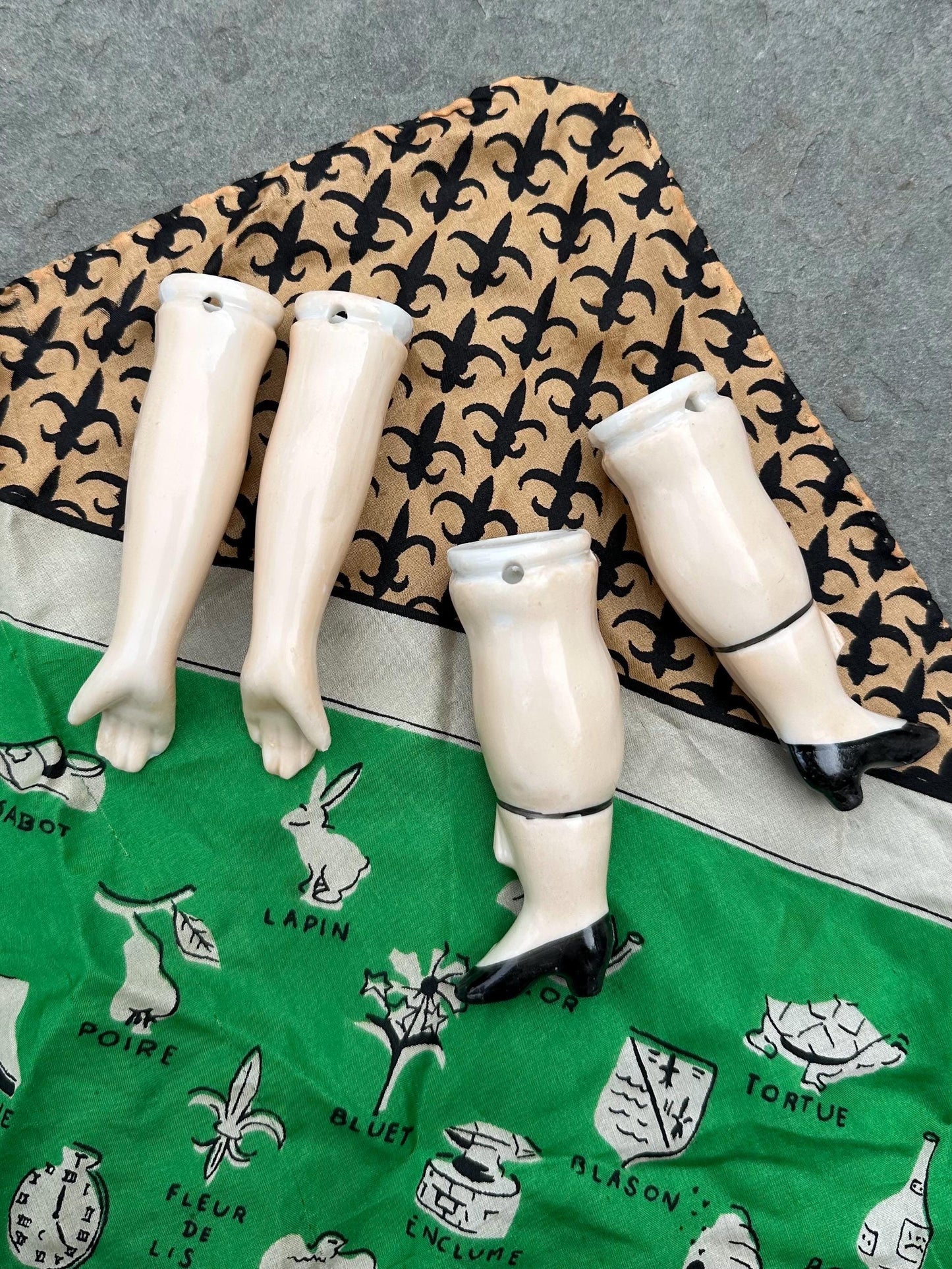 LOT of 4 Vintage Japan Handpainted Bisque Porcelain Doll Parts 2 Arms & 2 Legs
