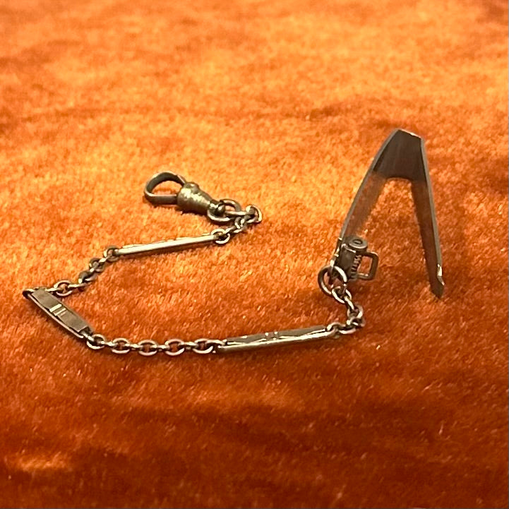Antique 1923 Art Deco Signed GLP Co. George L Paine Silver Tone Engraved Belt Loop Watch Chain Dog Clip Clasp