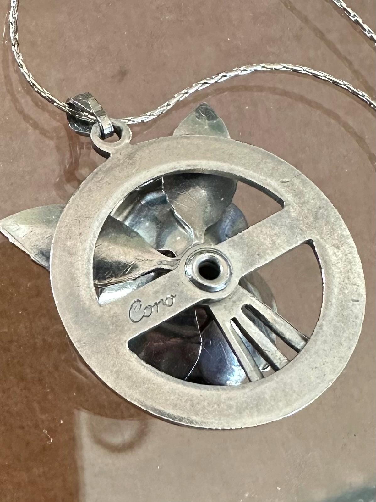Vintage Midcentury Signed CORO Silver Tone 3 Dimensional Rose Pendant Necklace 18”