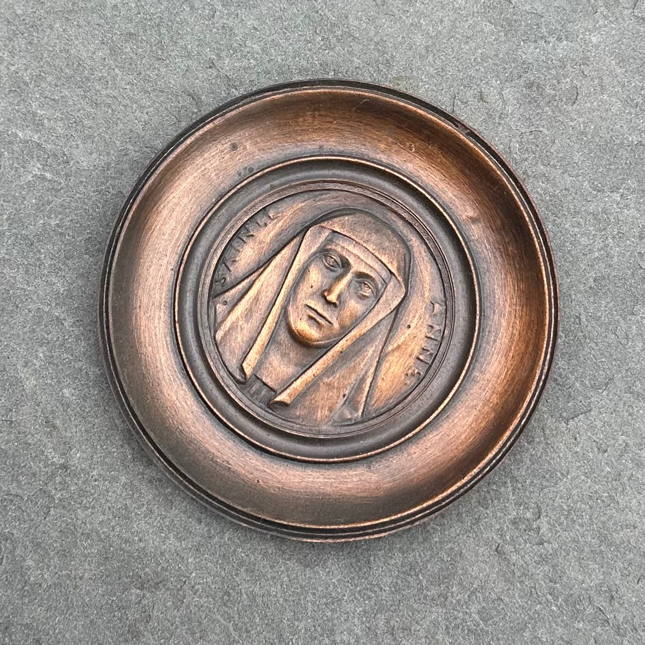 Antique Early 1900s Copper & Iron Religious Relief Wall Plaque | Sainte Anne