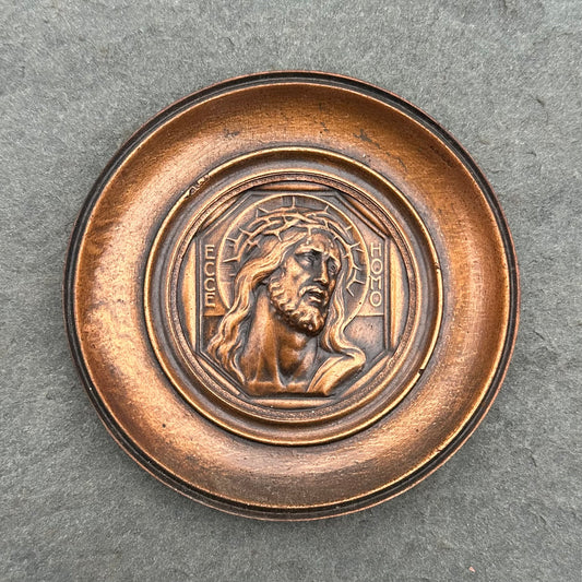 Antique Early 1900s Copper & Iron Religious Relief Wall Plaque | Jesus Christ, Crown of Thorns