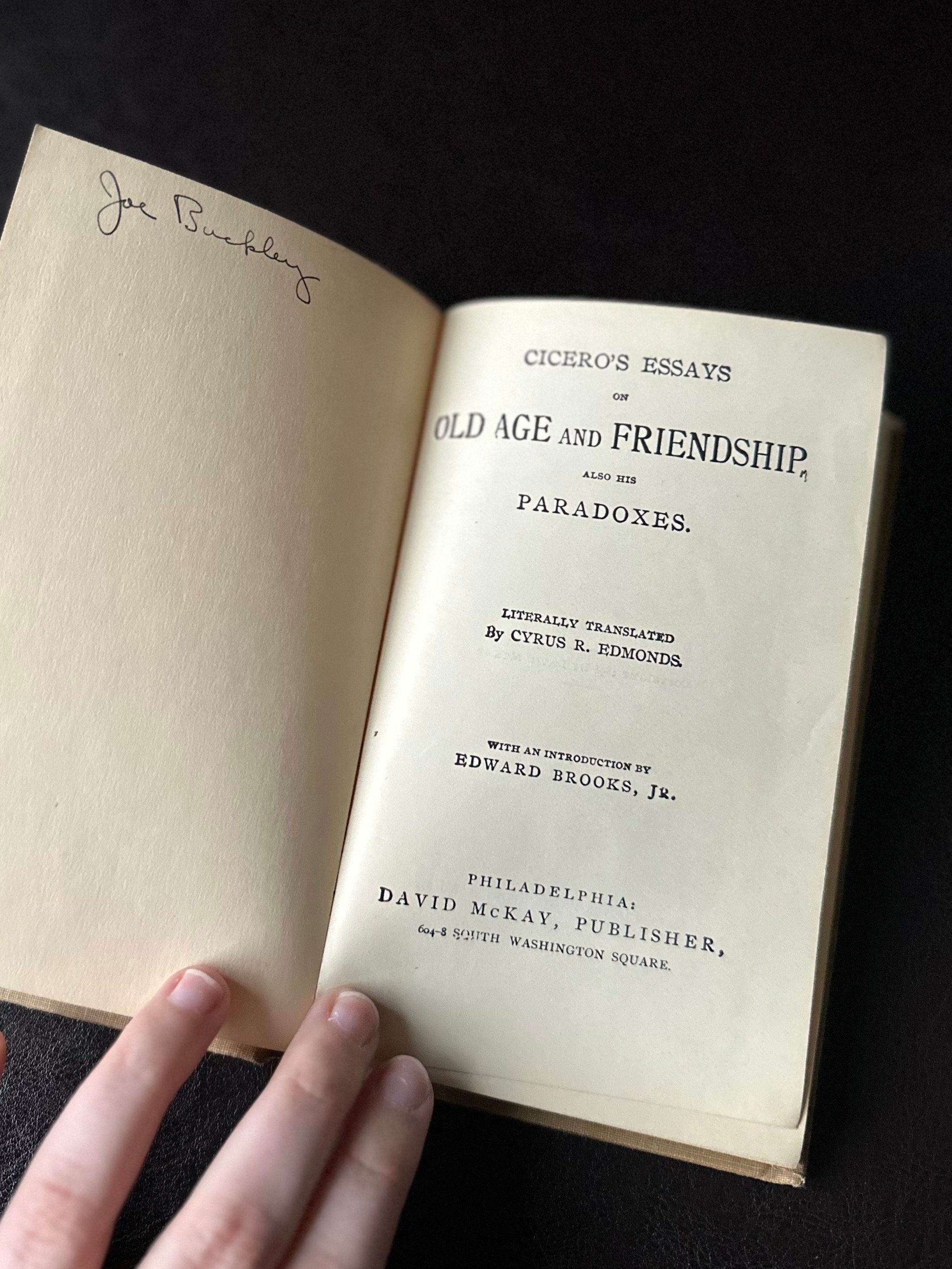 Antique 1896 Cicero's Essays on Old Age and Friendship, Also His Paradoxes Hardcover Cloth Binding Pocket Book David McKay, Publisher