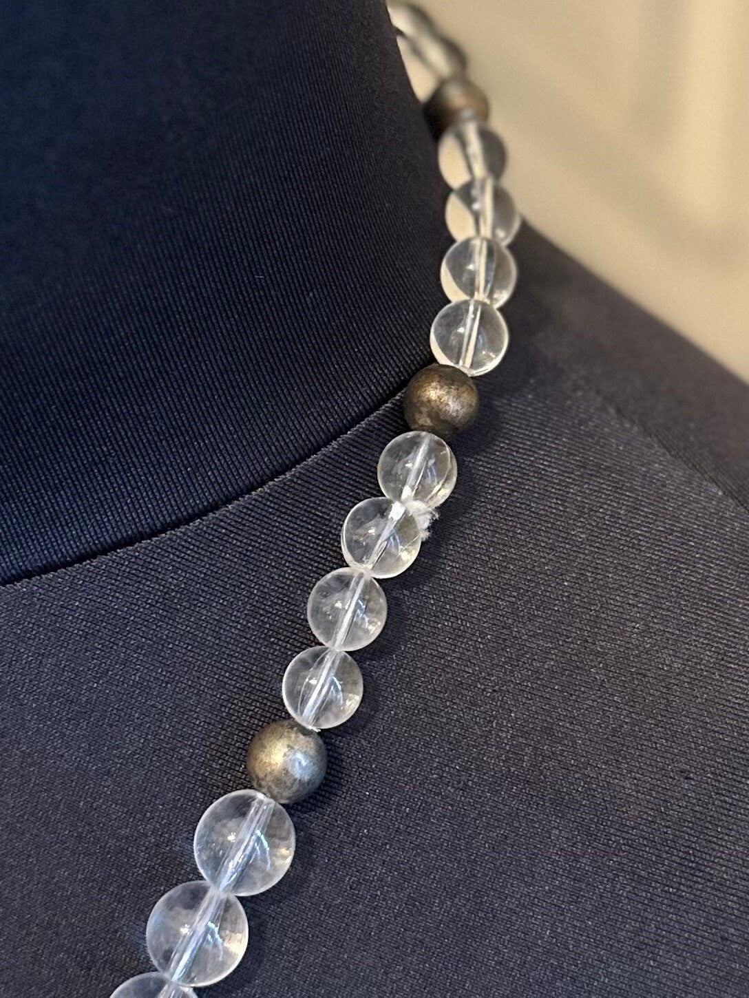 Rare Vintage 1950s Geometric Daggers & Clear Lucite Silver Tone Graduated Beaded Collar Necklace | Avant Garde Couture Statement Jewelry