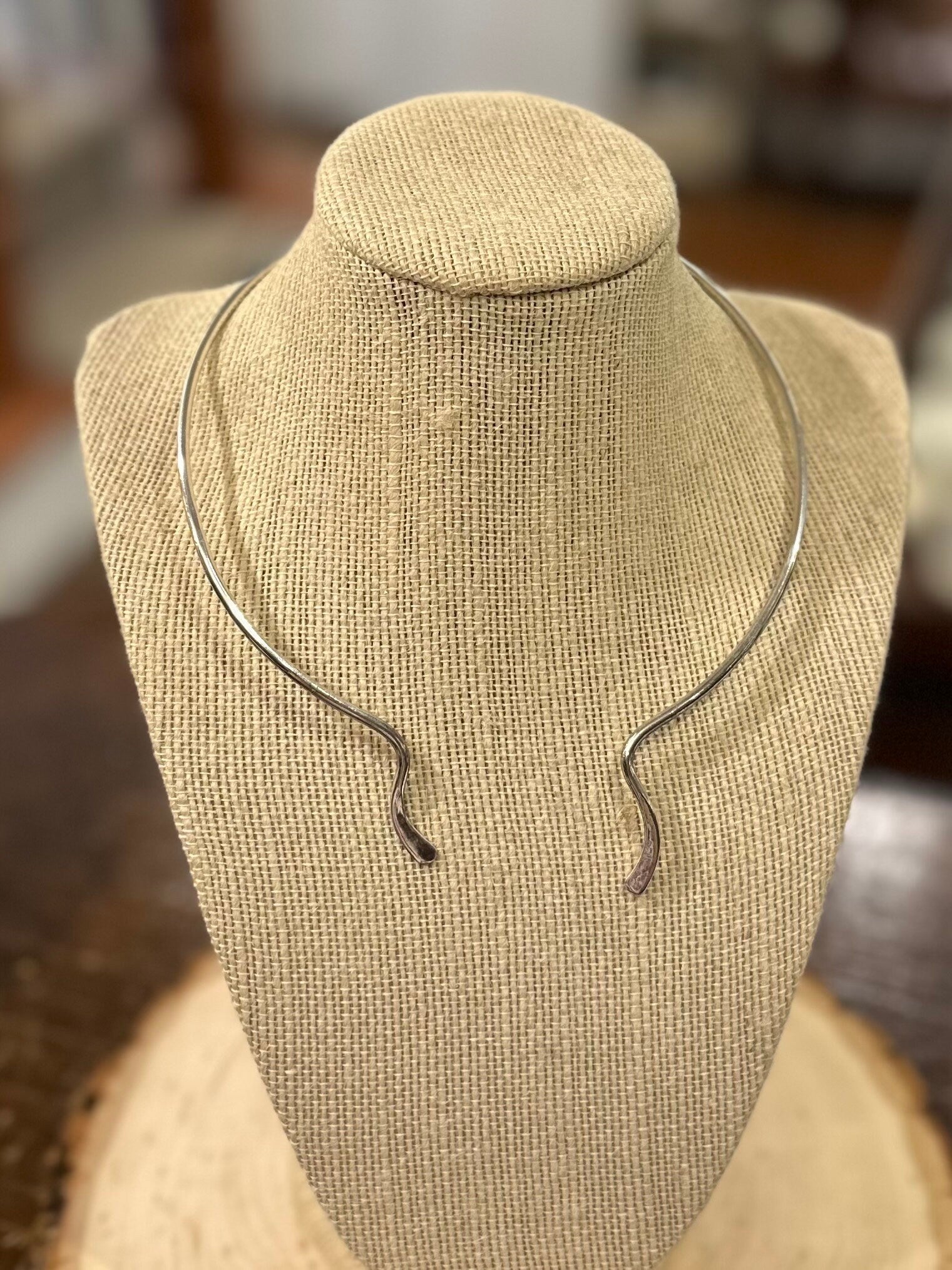 Vintage Modernist Mexico 925 Sterling Silver Adjustable Collar Necklace