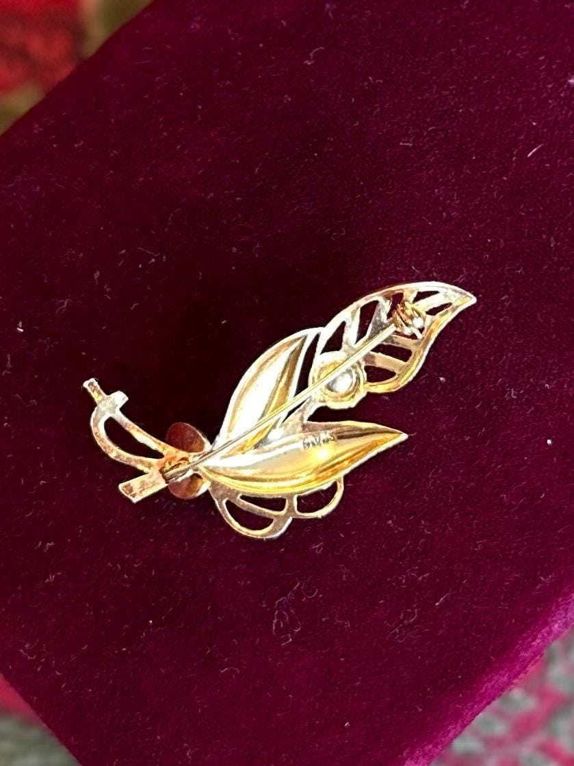 1970s Spanish Damascene Toledo Gold Tone Silver Tone & Black with Faux Pearl Brooch