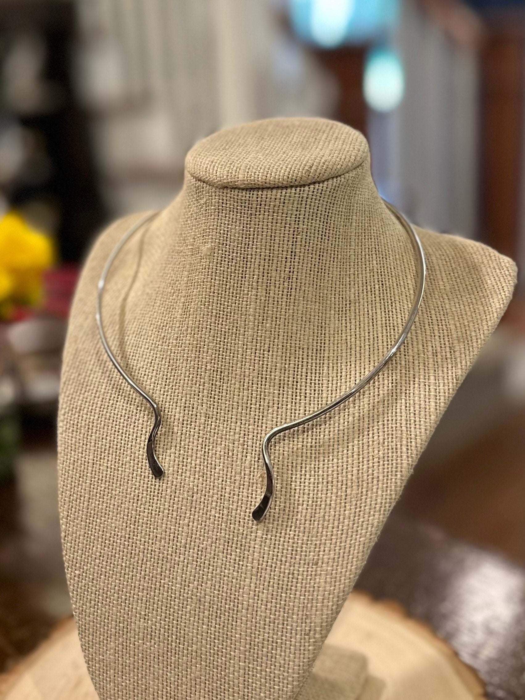 Vintage Modernist Mexico 925 Sterling Silver Adjustable Collar Necklace