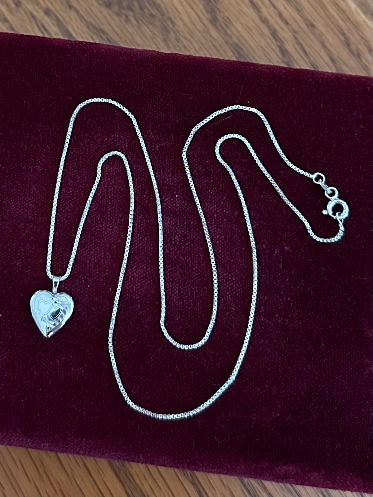 Vintage PPC Sterling Silver Etched Heart Locket Pendant Necklace Dainty 18.25" Princess Pride Creations