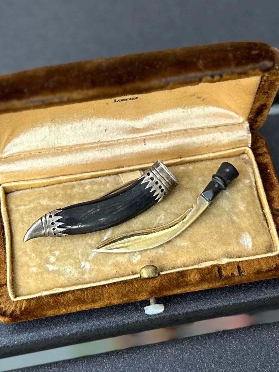 Vintage Circa 1920s Silver Kukri Sword Dagger & Sheath Brooch Pin
