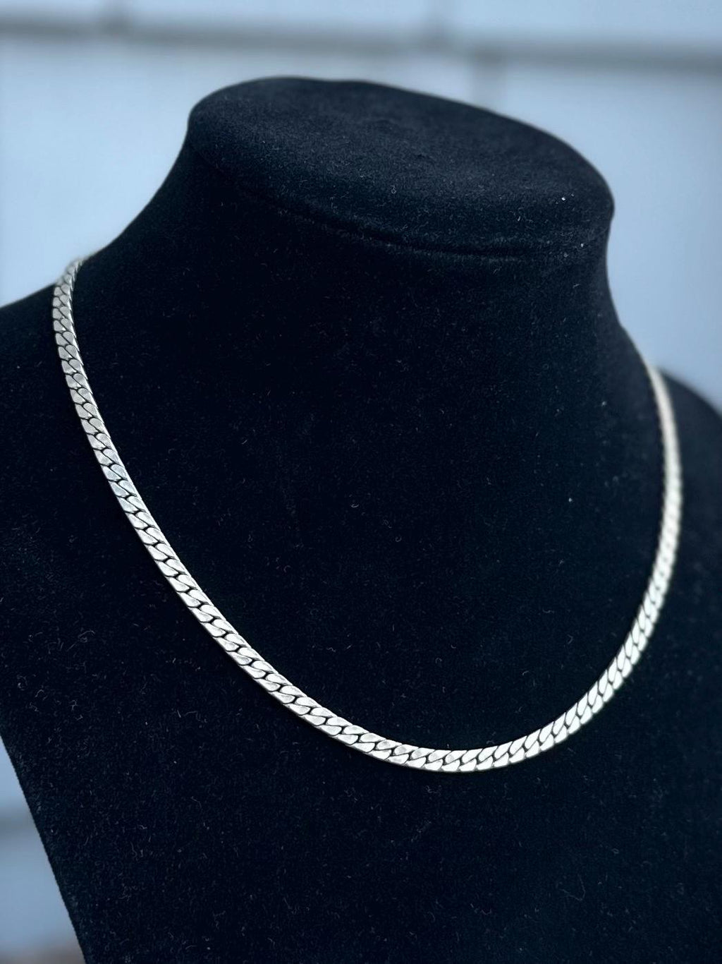 Vintage Sterling Silver Flat Curb Chain Cuban Chain 14.75” 14.37g