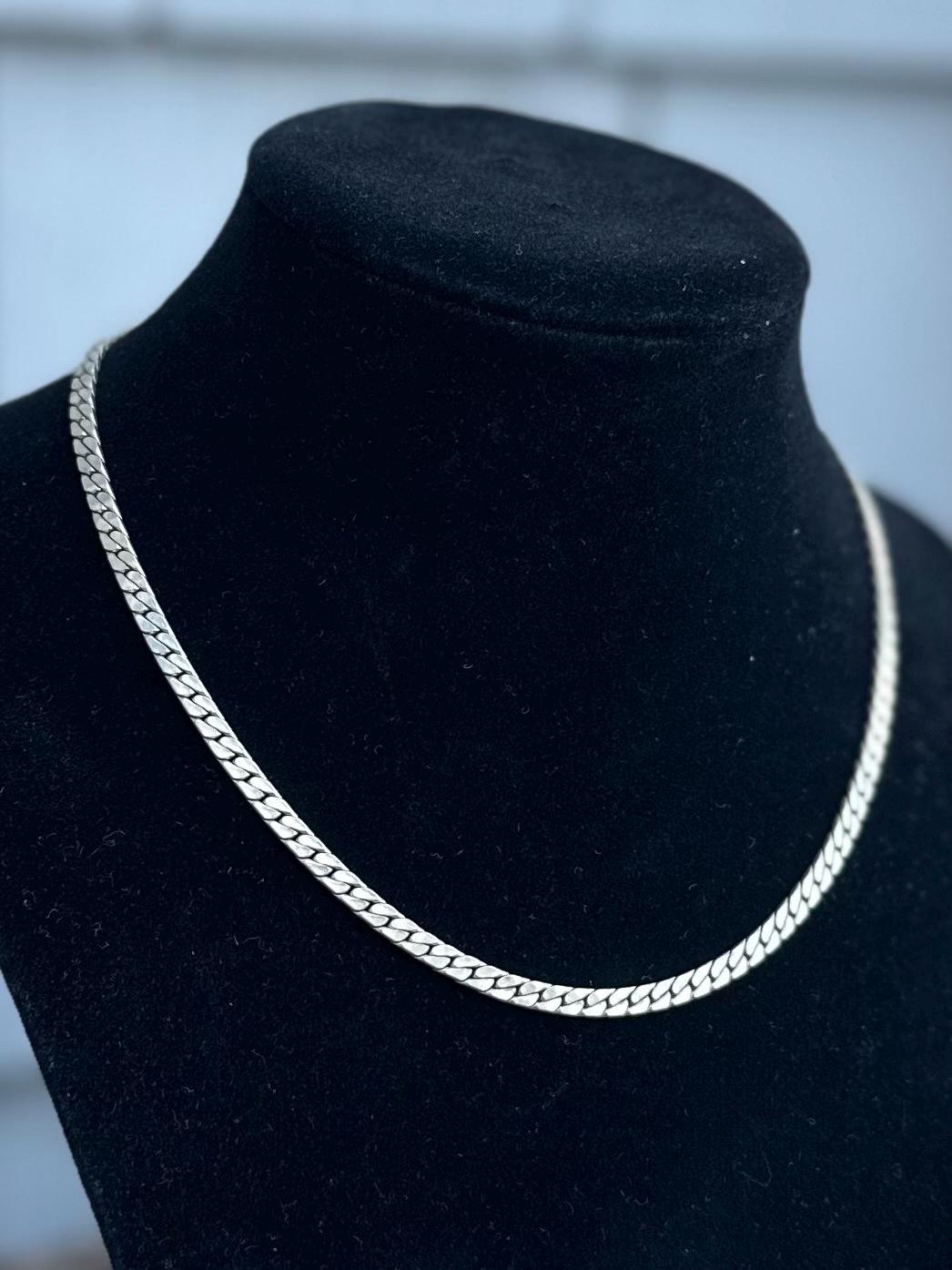 Vintage Sterling Silver Flat Curb Chain Cuban Chain 14.75” 14.37g