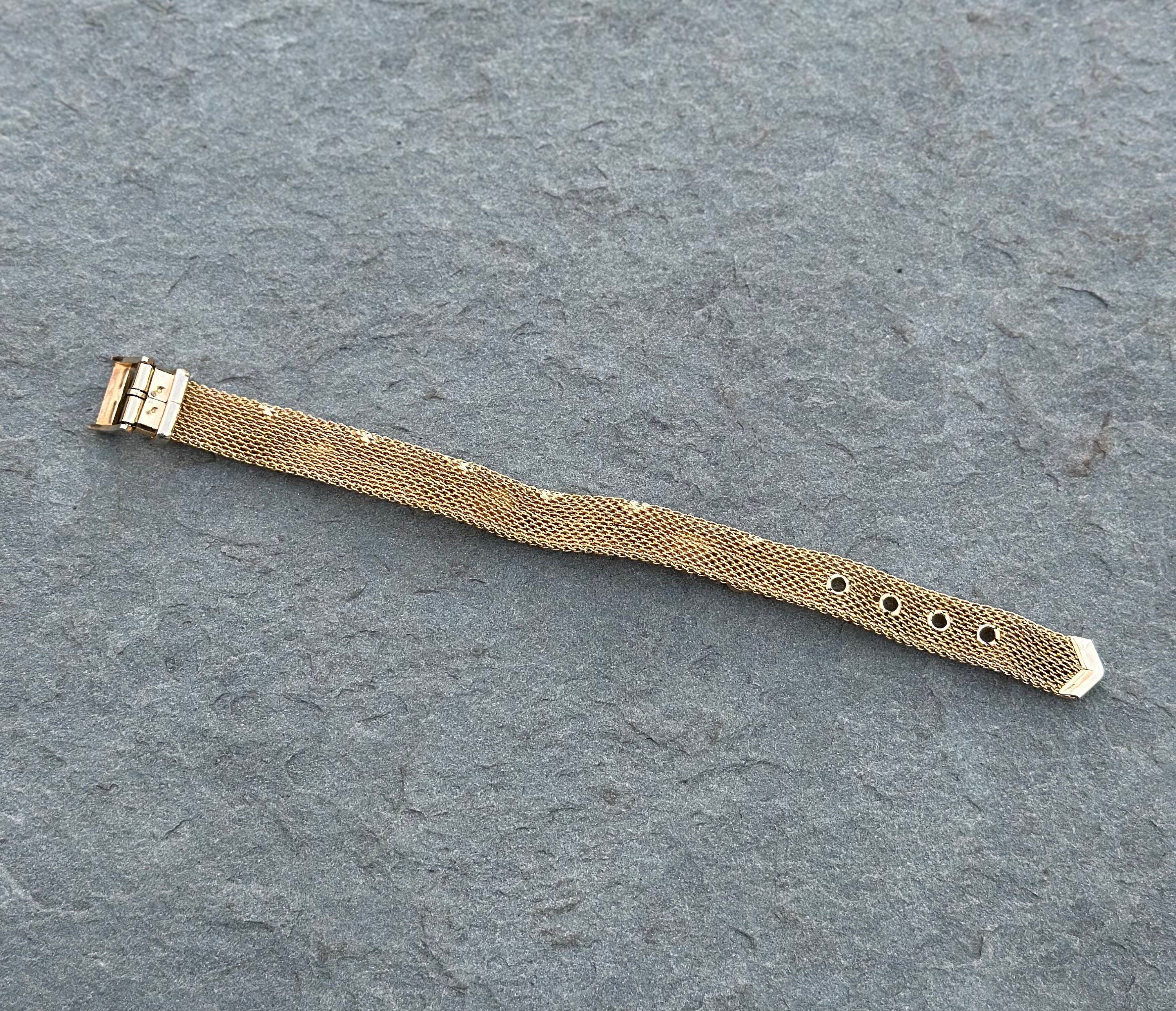 1970s Vintage Gold Tone Mesh Belt Bracelet with Cabochon Faux Opal Stones Midcentury