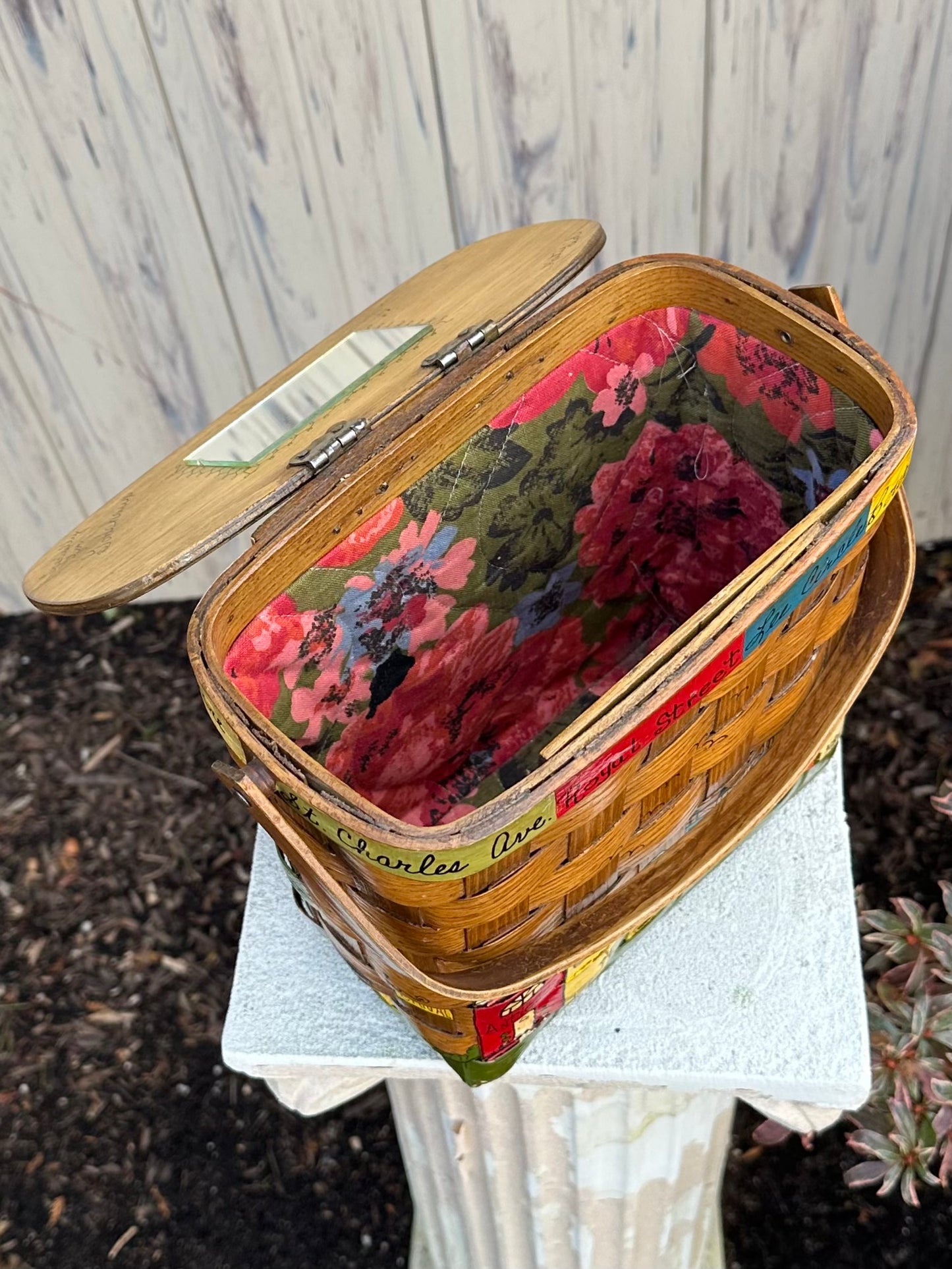1960s New Orleans Hand Painted & Signed Katydid Wooden Picnic Basket Purse Specially for Godchaux