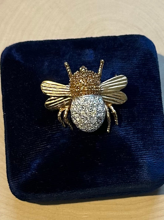 Vintage Signed Roman Gold Tone & Pave Rhinestone Bumblebee Brooch