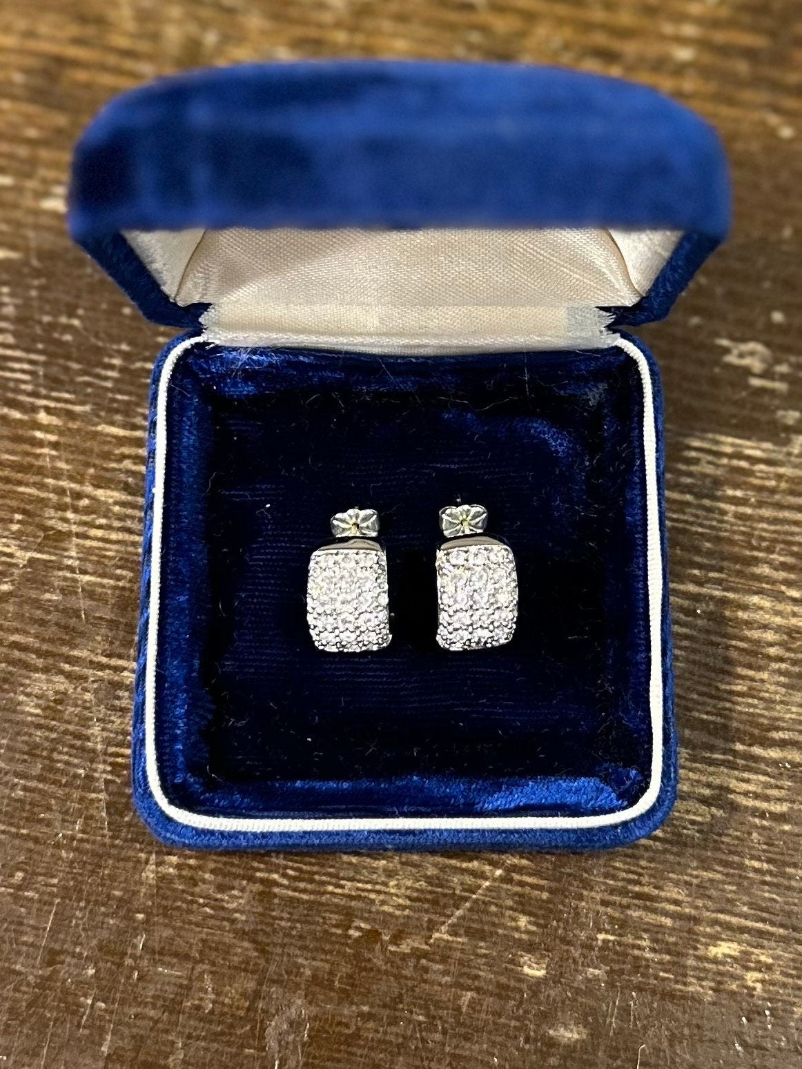 Swarovski Swan Signed Pave Crystal Silver Tone Huggie Earrings | 1990s-Contemporary