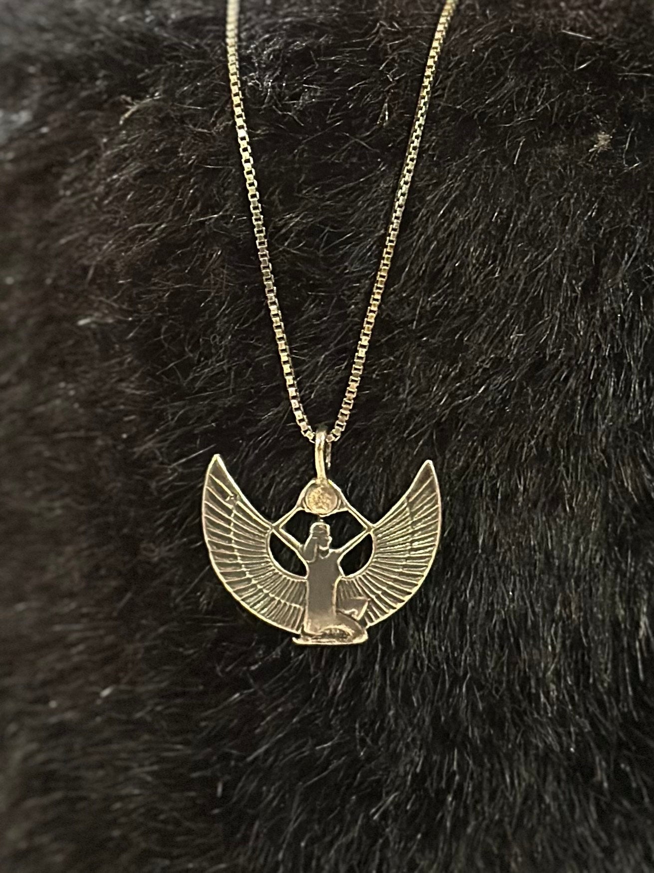 Vintage Sterling Silver Egyptian Revival Isis Goddess Pendant Necklace