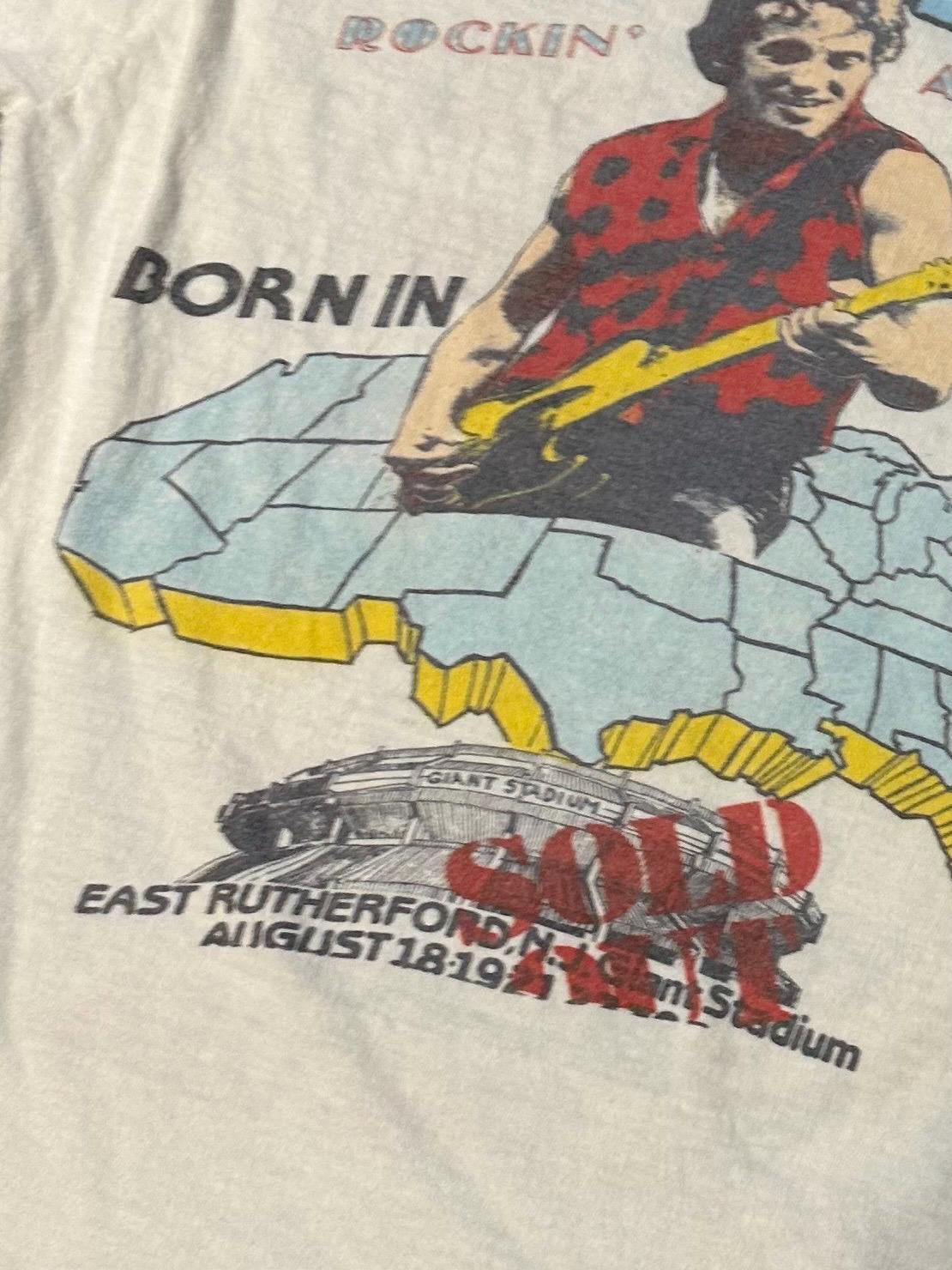Vintage Original 1980s 1985 Bruce Springsteen Born in the USA Rockin America East Rutherford NJ Giant Stadium Tour Tee Misprint