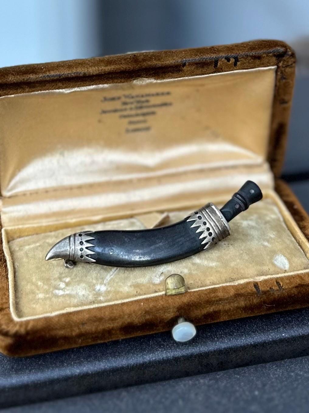 Vintage Circa 1920s Silver Kukri Sword Dagger & Sheath Brooch Pin