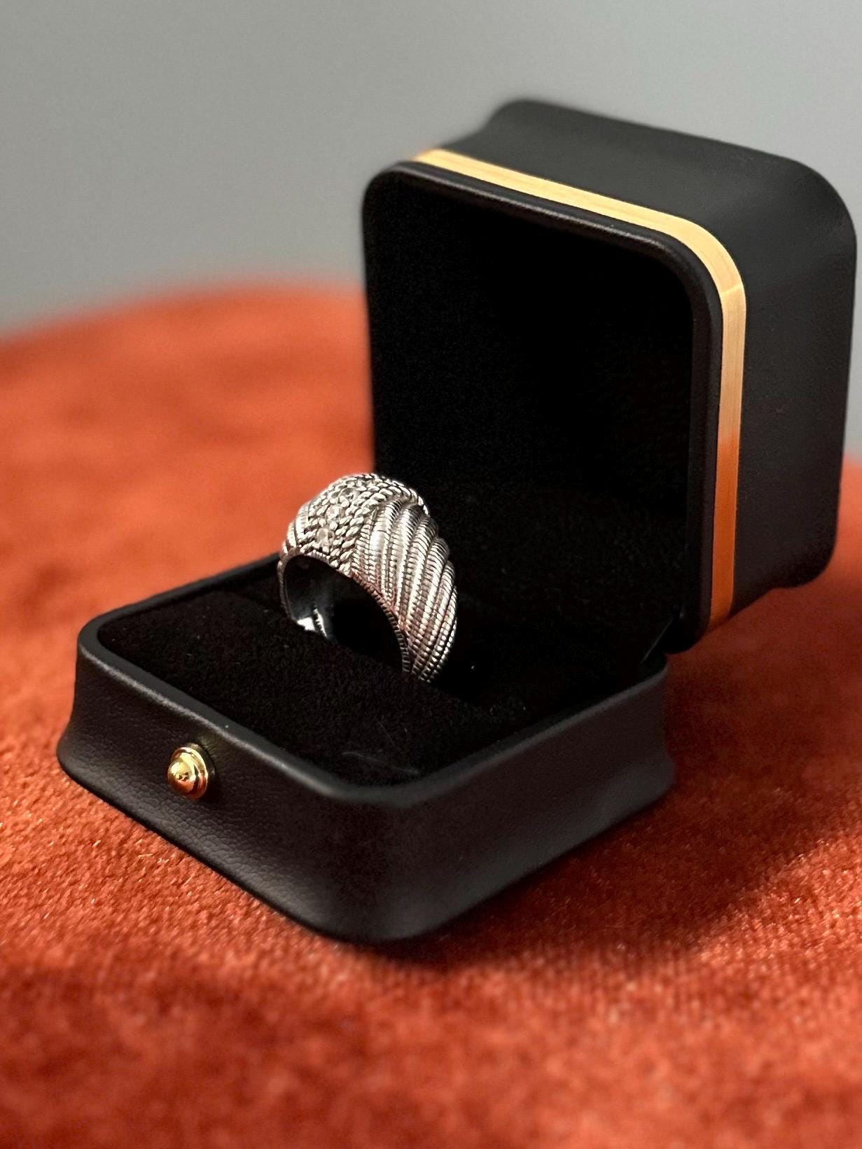 JUDITH RIPKA Sterling Silver Domed Swirl Cubic Zirconia Statement Ring Signed US Size 8