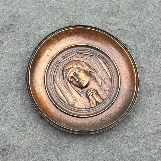 Antique Early 1900s Copper & Iron Religious Relief Wall Plaque | Virgin Mary