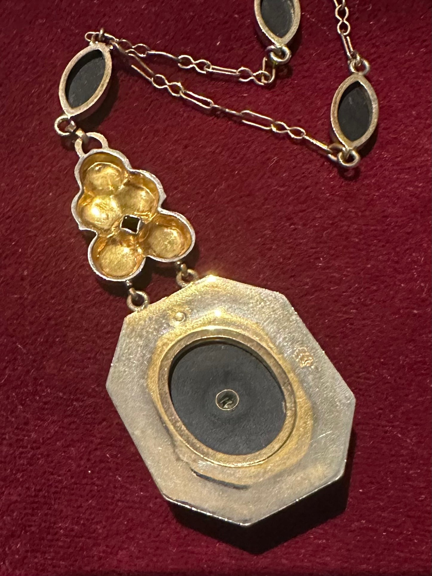 Antique Edwardian Era Gold Filled Black Onyx & Seed Pearl Pendant Necklace