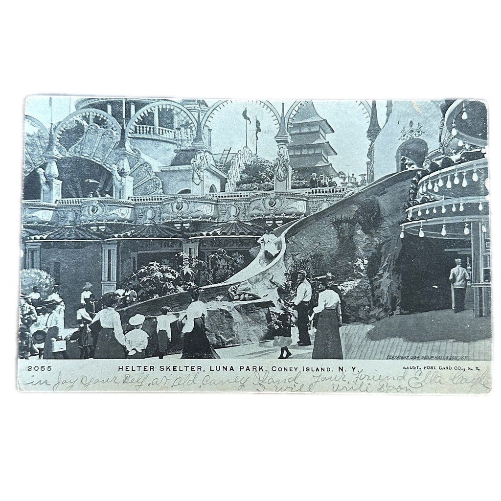 Antique 1905 Postmarked Helter Skelter Luna Park Coney Island NYC Topographical Postcard Geo. P. Hall & Son New York City