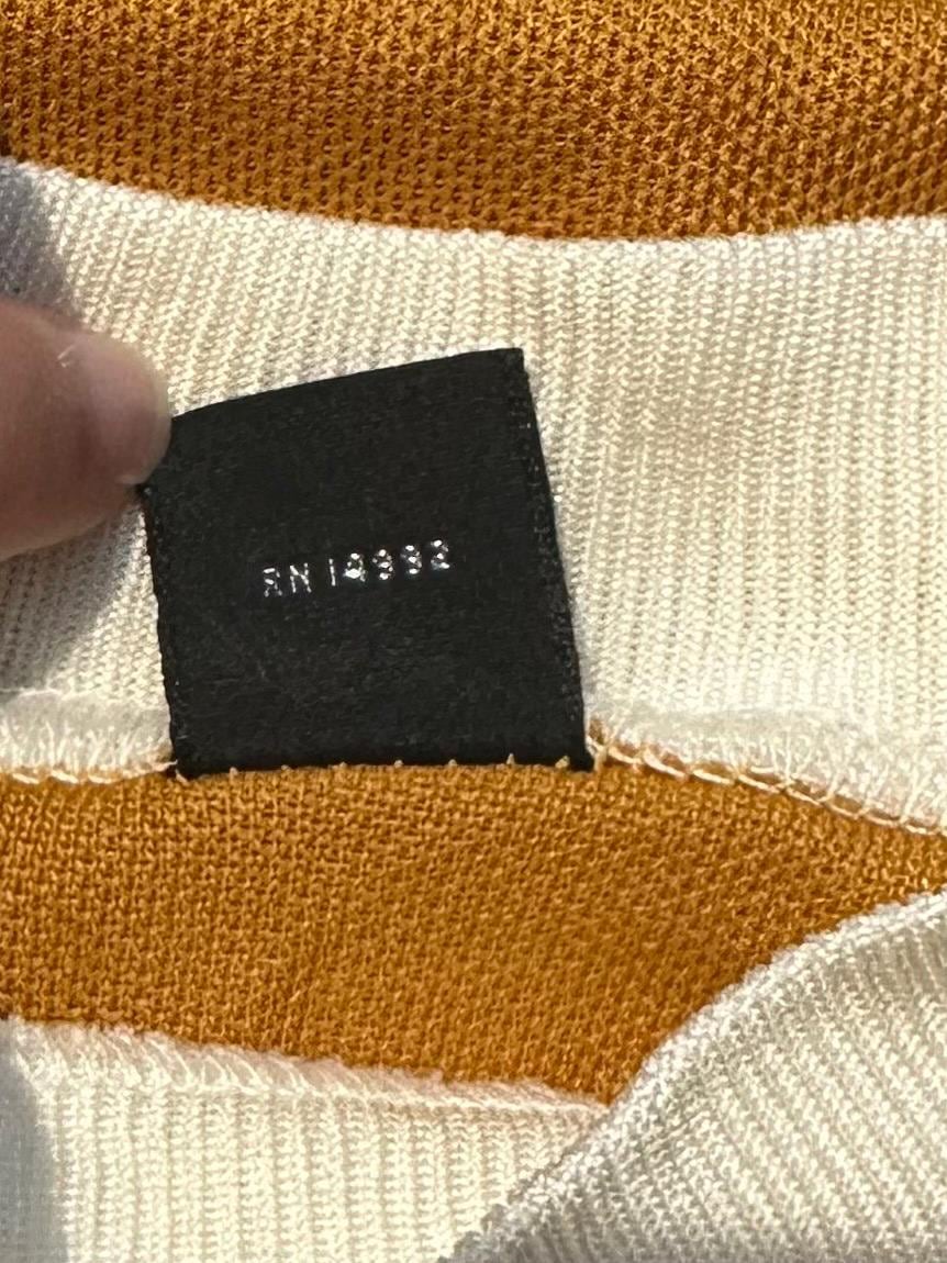 Vintage 1960s Rozini Medium Golden Yellow & White T-shirt Mock Neck V Neck Jersey Polyester