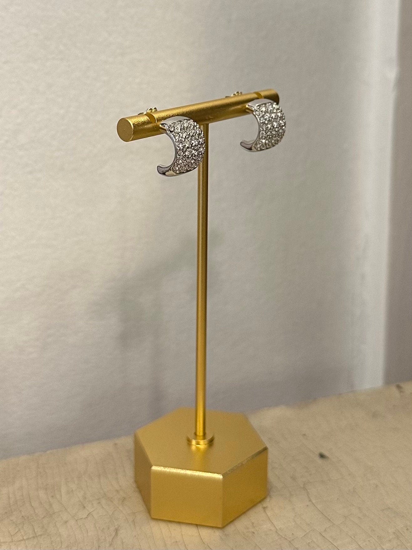 Swarovski Swan Signed Pave Crystal Silver Tone Huggie Earrings | 1990s-Contemporary