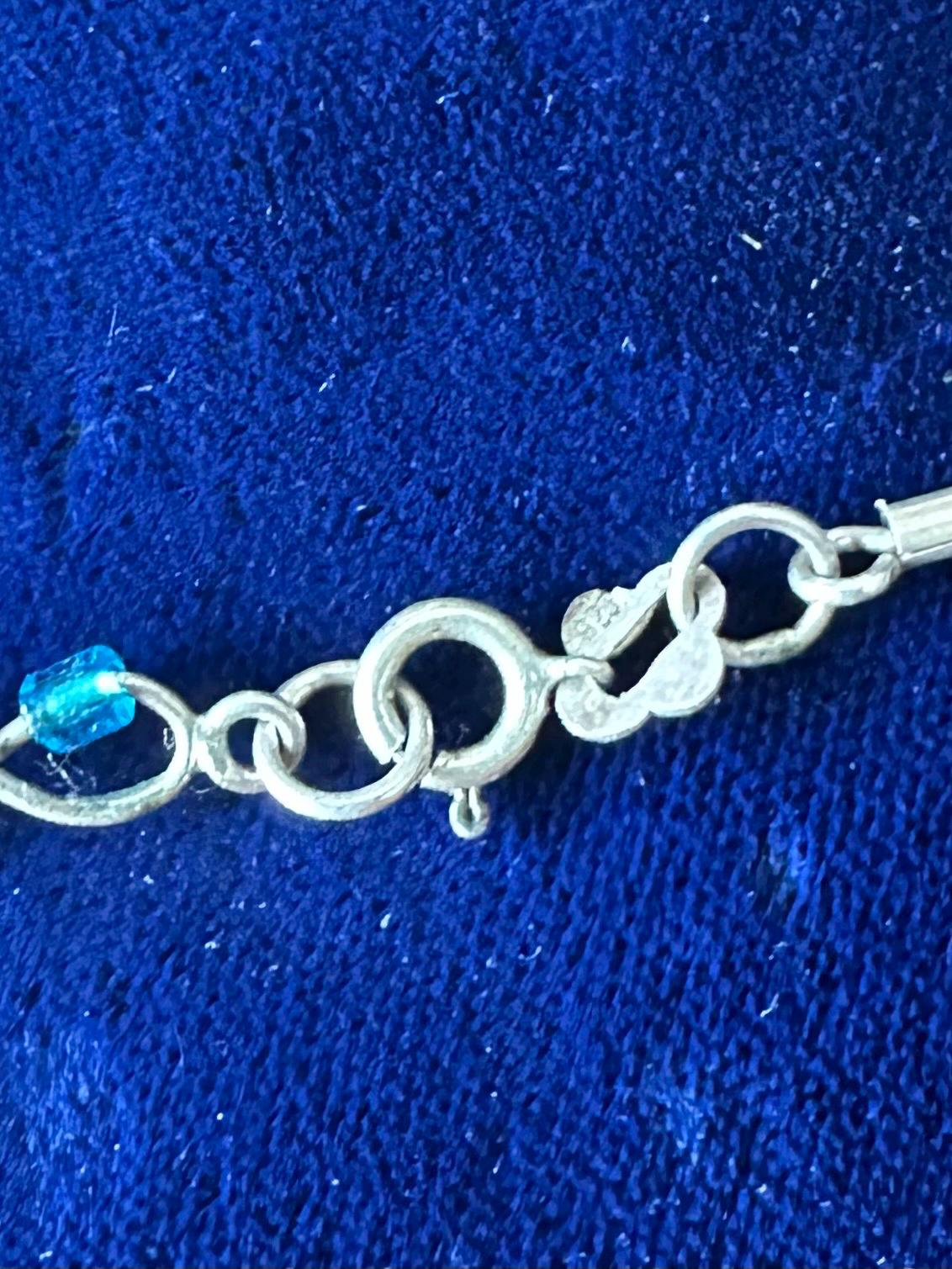 Vintage Sterling Silver Bar Infinity Twist & Turquoise Blue Color Bead Necklace 15.6" Y2K