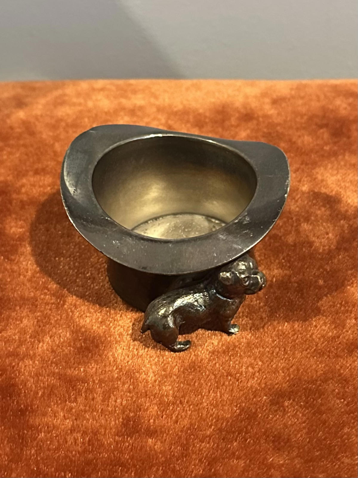 Antique Victorian Pairpoint Mfg Co. Silver Plate Figural Top Hat English Bulldog Toothpick Holder