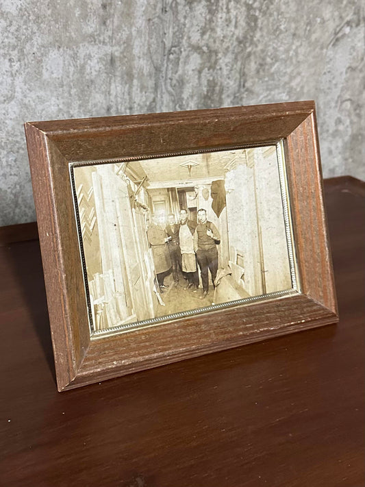 Wood Framed 1920s Photograph Men in Factory Warehouse Jamaica Queens NY