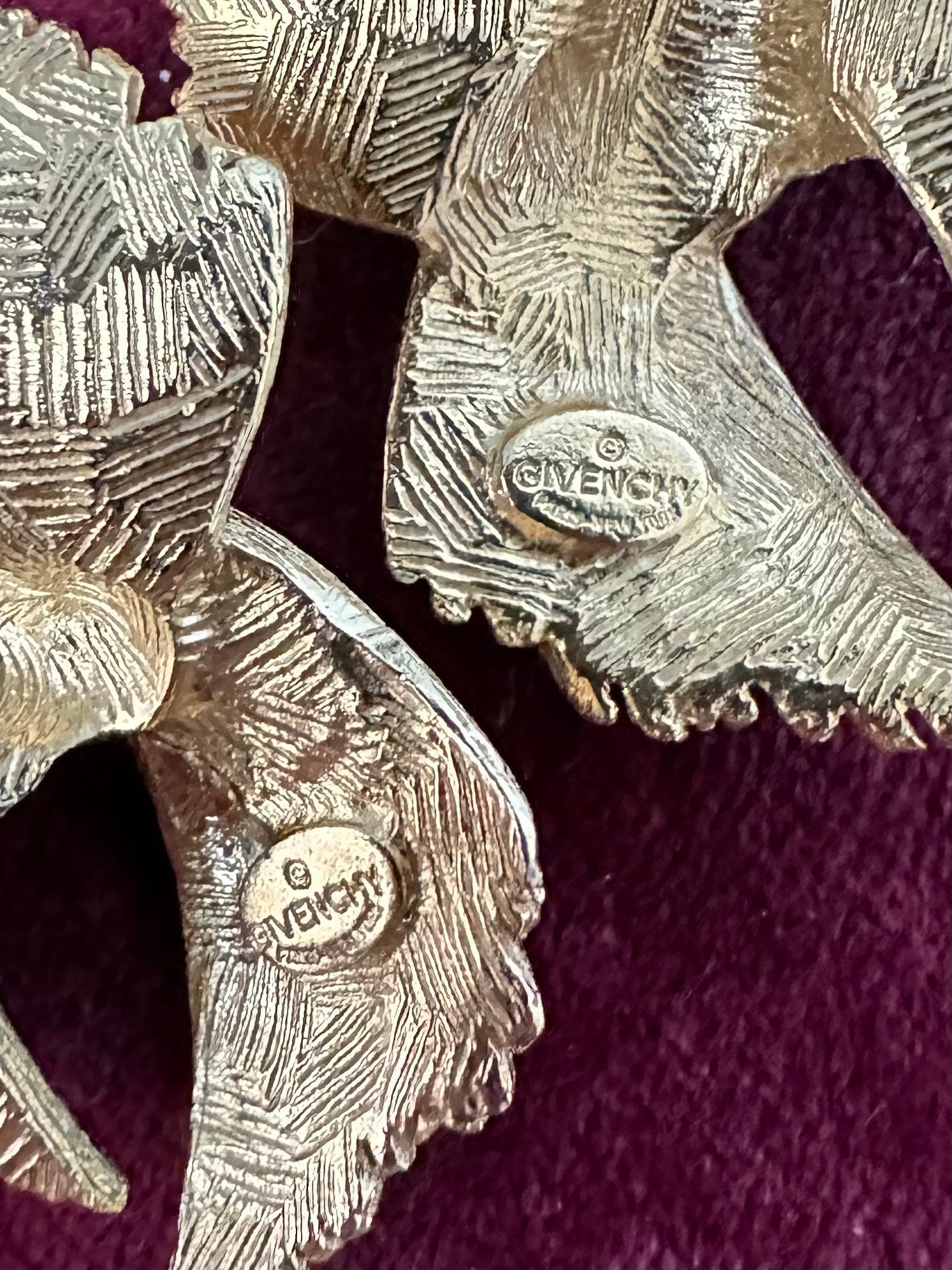 Vintage Modern 1980s 1990s Givenchy Paris New York Signed Gold Tone Textured Abstract Pierced Earrings Statement