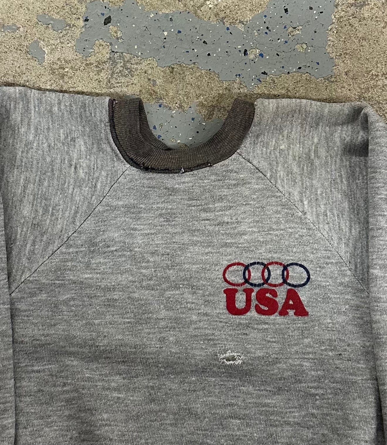 1980s Thrashed USA Olympics Kids Raglan Crewneck Sweatshirt