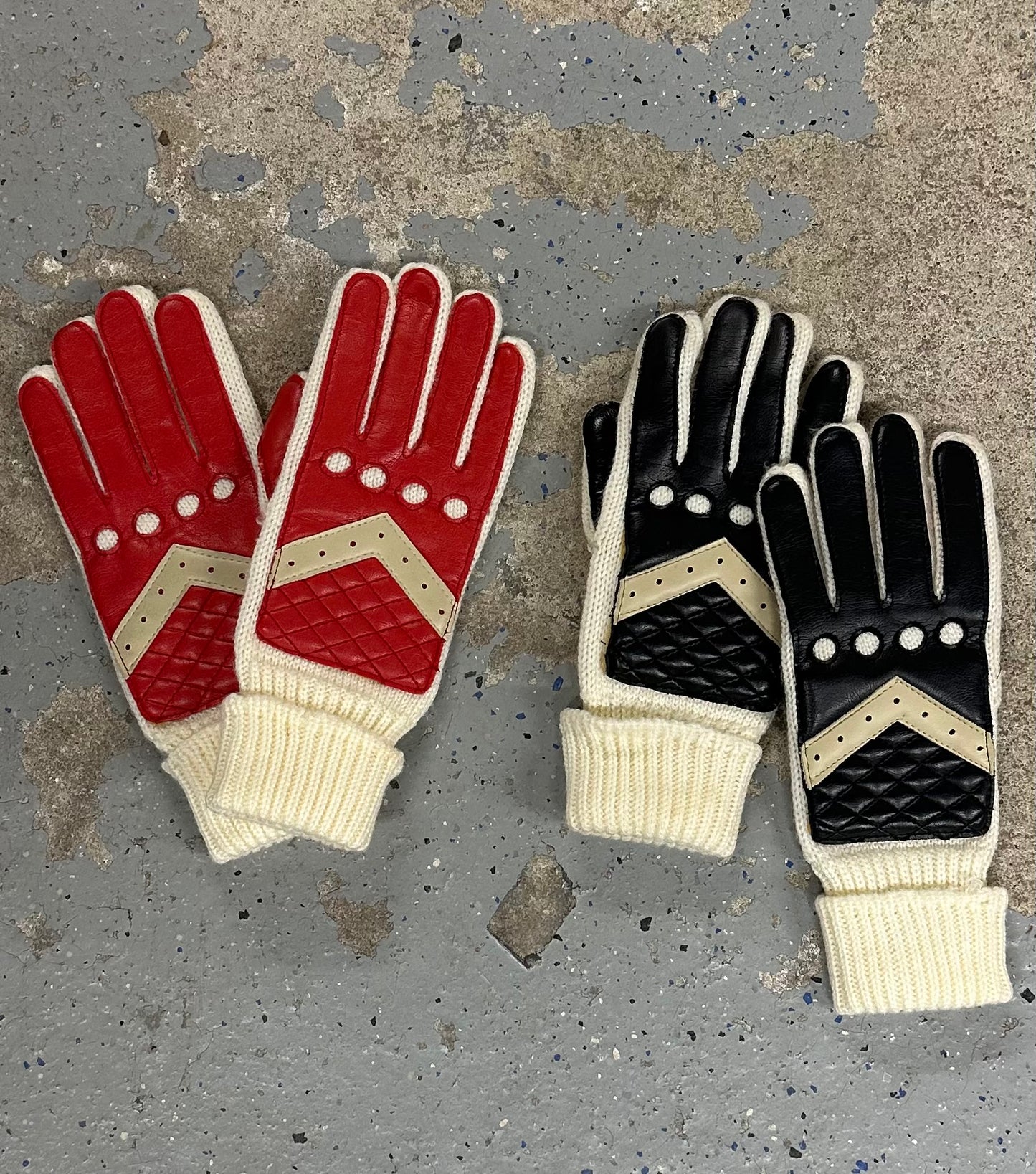 1980s Machine Knitted Acrylic & Faux Leather Gloves