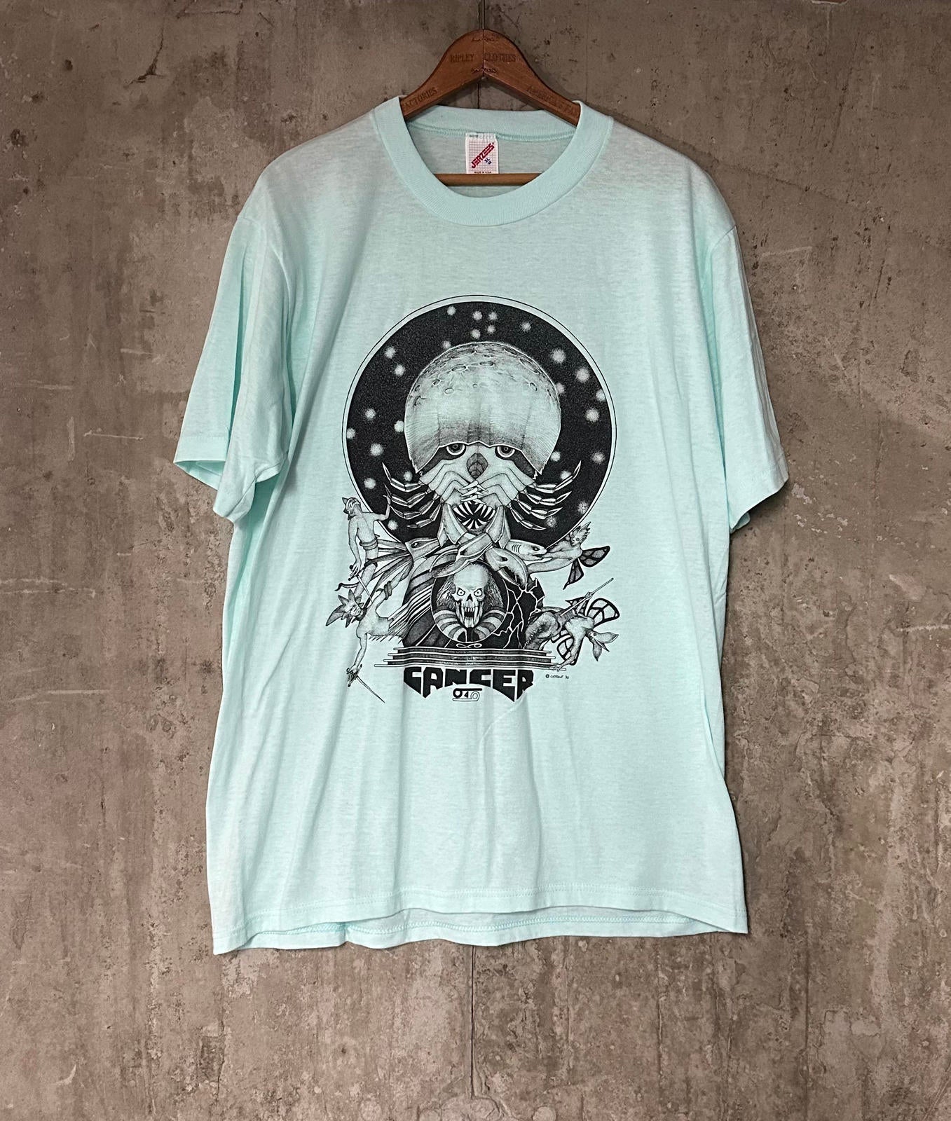 1990 Cancer Zodiac Graphic Tee Cerone Occult Skull Art Single Stitch