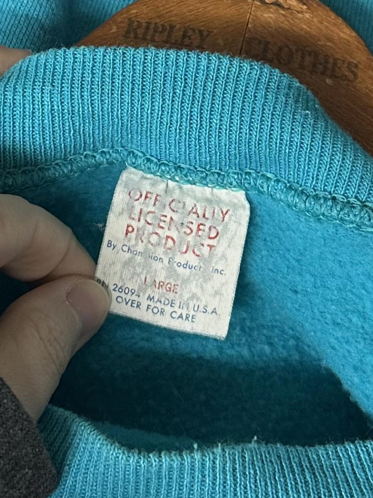 1990s Champion USA Made Teal Blue Crewneck Sweatshirt Blank Large