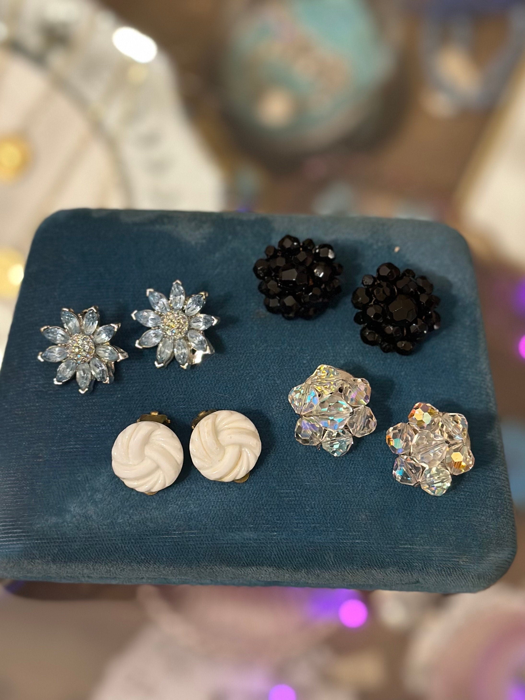 Vintage Midcentury 1960s Lot of 4 Assorted Signed & Unsigned Clip-on Earrings