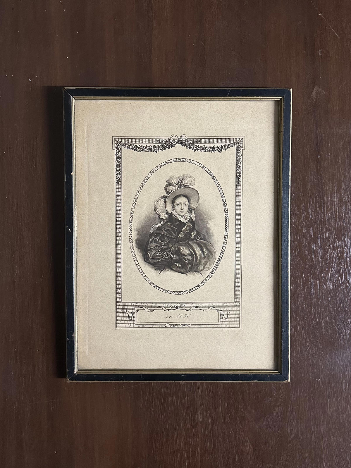 Framed Antique Victorian Lithograph L'Hiver en 1830 Winter Henri Grevedon