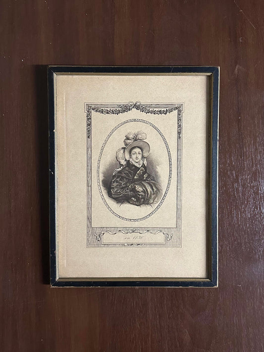 Framed Antique Victorian Lithograph L'Hiver en 1830 Winter Henri Grevedon